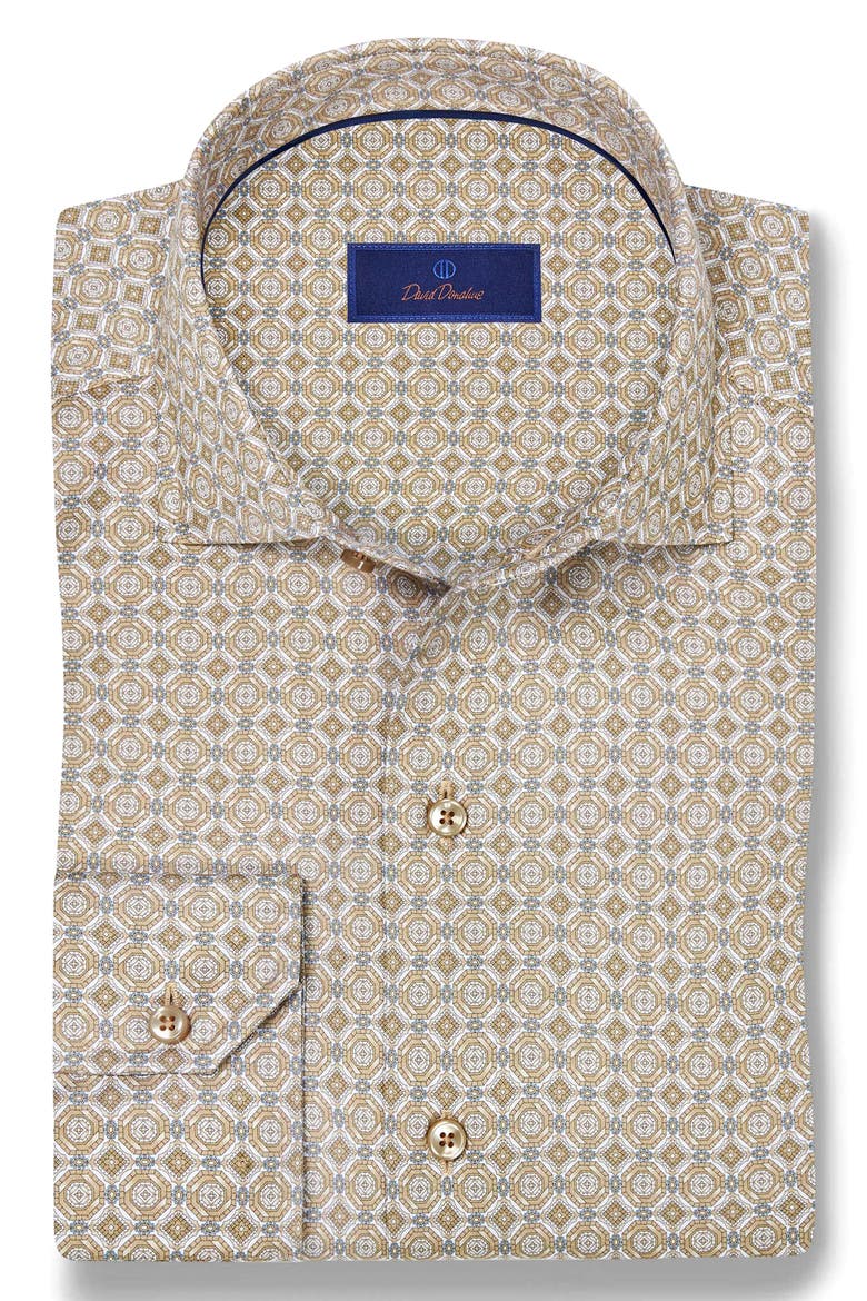 Geometric Print Cotton Sport Shirt, Alternate, color, DUNE