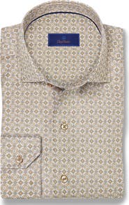David Donahue Geometric Print Cotton Sport Shirt
