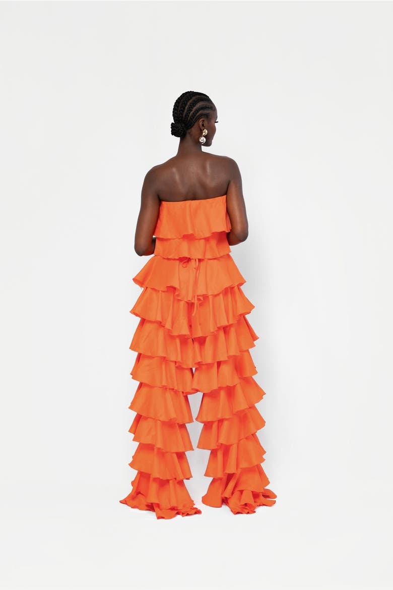Linen Daria Ruffle Pants, Alternate, color, Orange