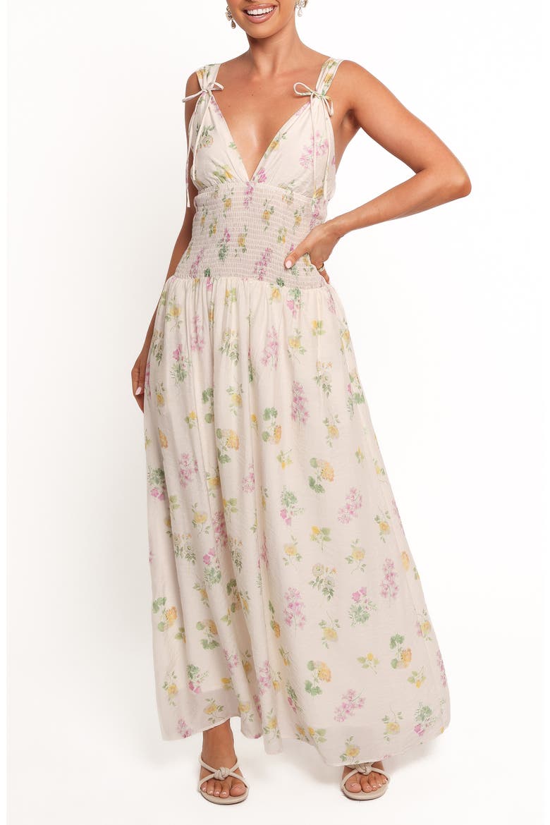 Reverie Floral Smocked Maxi Dress, Main, color, PURPLE DITSY FLORAL