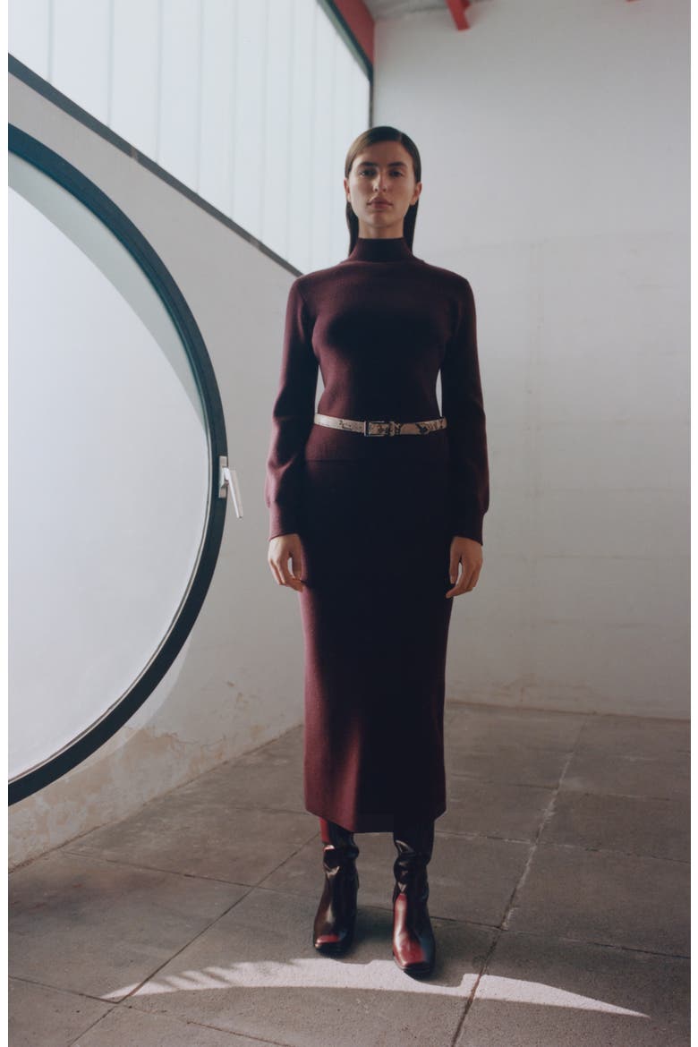 Rib Midi Skirt, Alternate, color, WINE