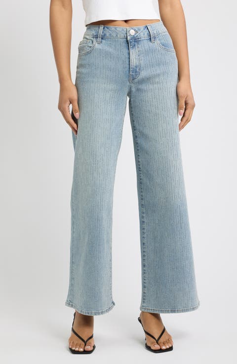 Rhinestone Embellished Wide Leg Jeans