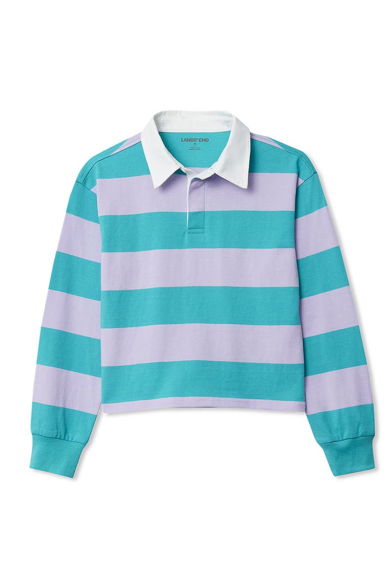 Girls Long Sleeve Stripe Rugby Shirt, Main, color, Pastel Lilac/Green Stripe