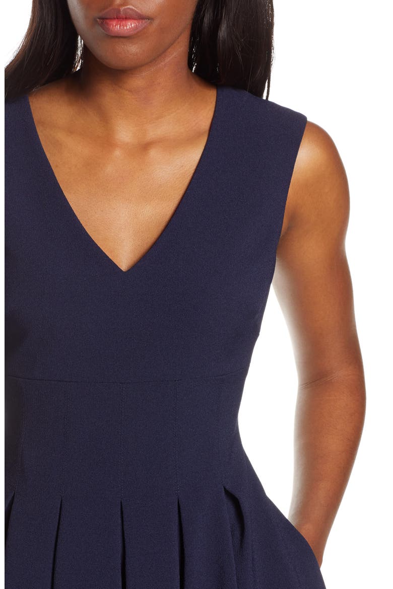 Sleeveless Crepe Fit & Flare Dress, Alternate, color, NAVY
