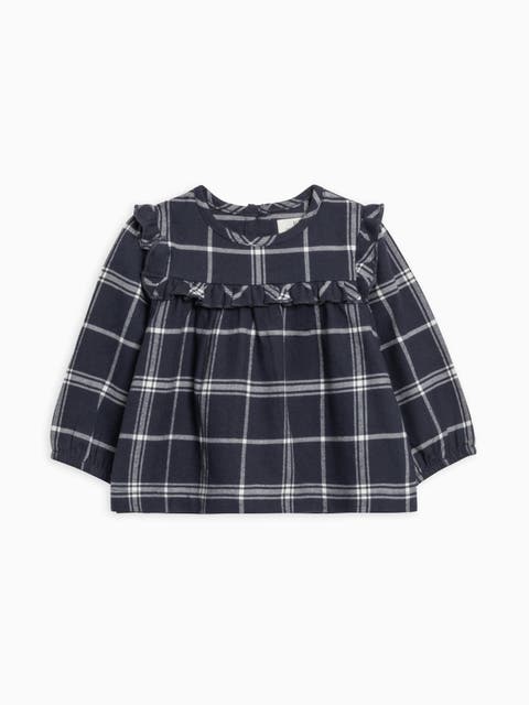 Sally Organic Flannel Ruffle Neckline Top (Toddler & Little Kids)