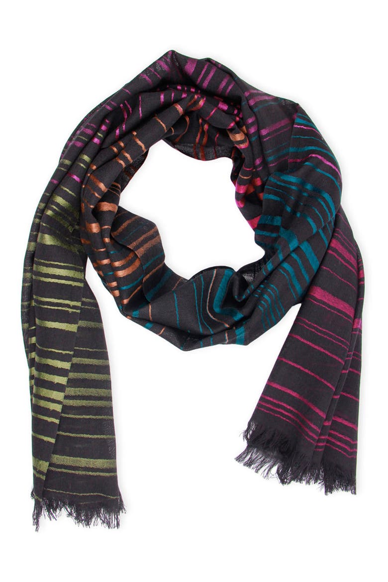 Rainbow Stripe Wool Scarf, Alternate, color, BLACK