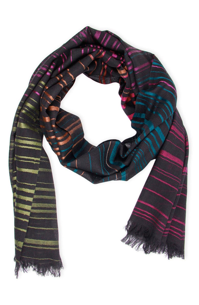 SAACHI Rainbow Stripe Wool Scarf, Alternate, color, Black