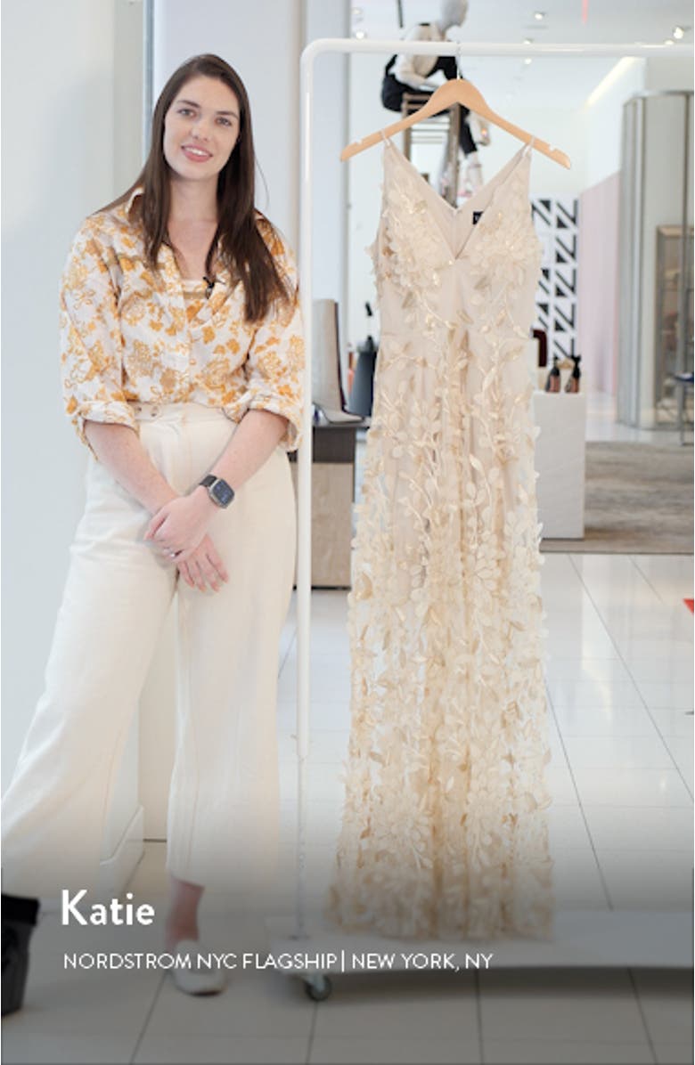 Xscape 3D Floral V-Neck Gown, sales video thumbnail