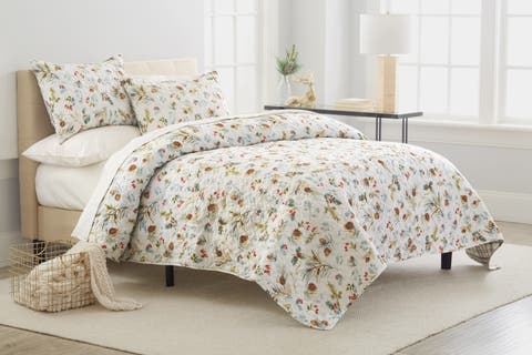 Pinecones & Berries Cotton Quilt Set  - Reversible and Machine Washable