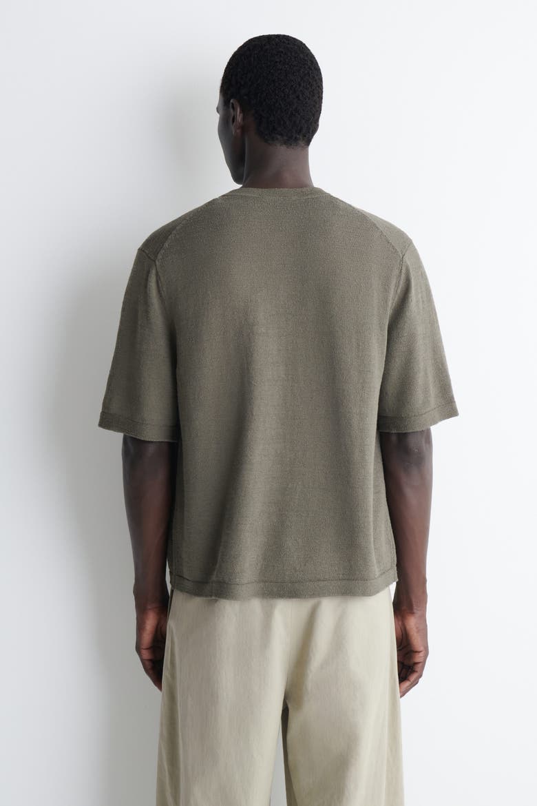 Bouclé-knit Short-sleeved Cardigan, Alternate, color, KHAKI MÉLANGE