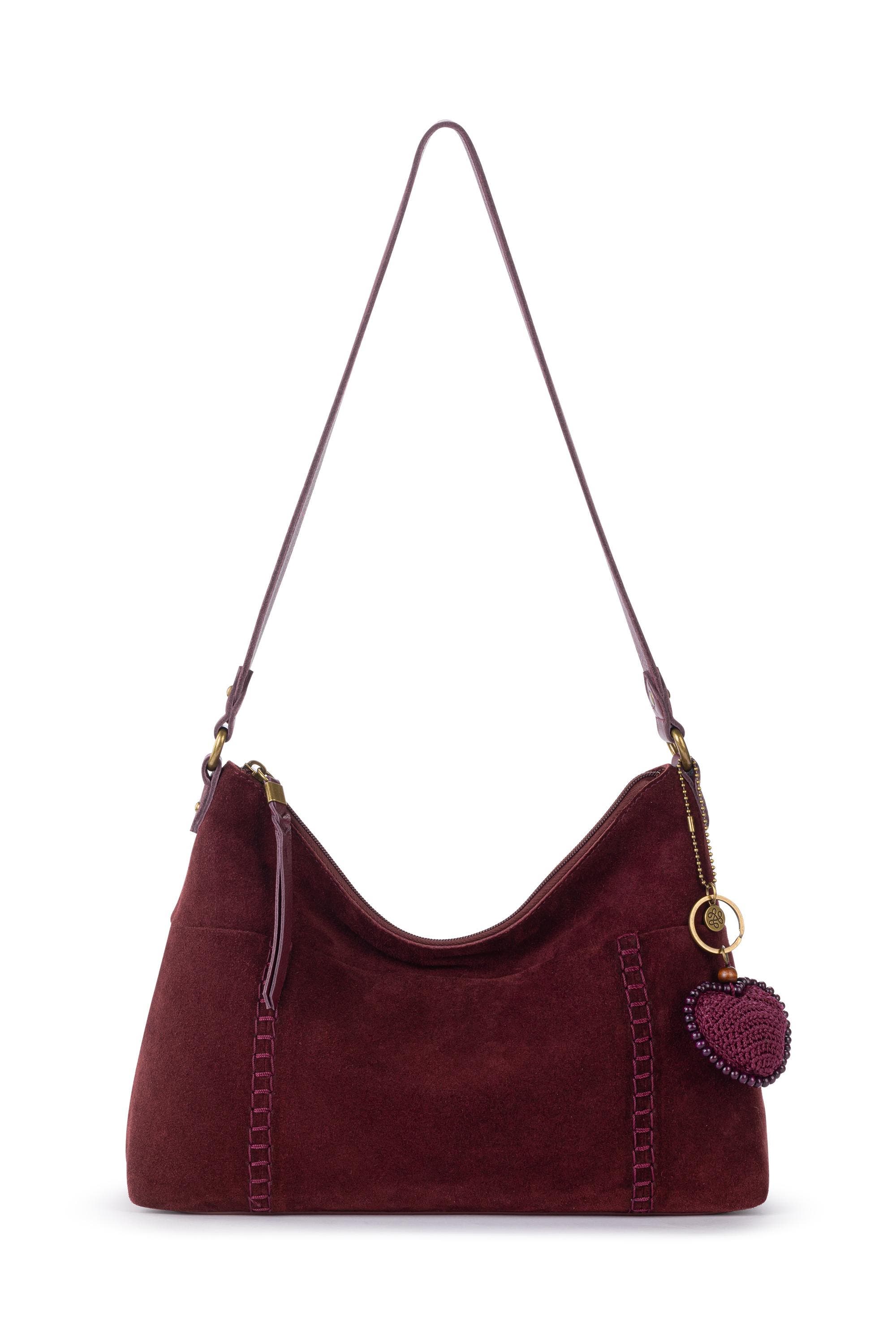 Melrose Leather Shoulder Bag, Main, color, Black Cherry Suede Heart