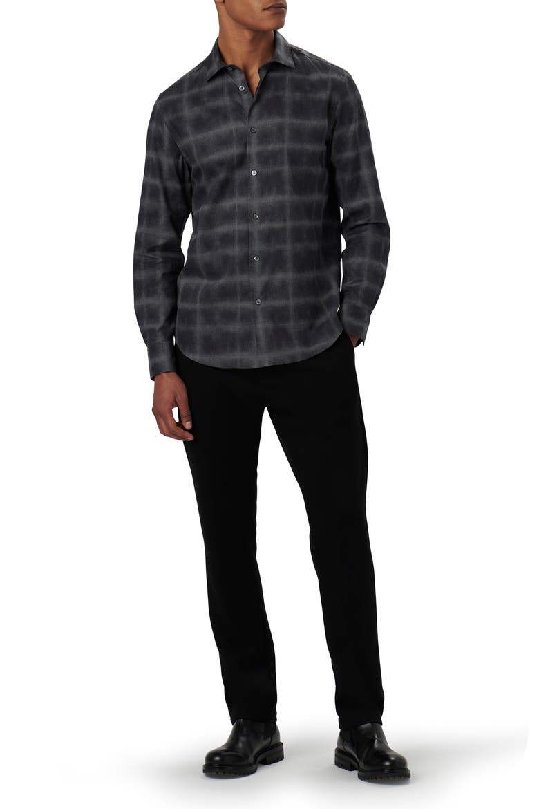 Axel Shaped Fit Windowpane Plaid Stretch Cotton Button-Up Shirt, Alternate, color, ANTHRACITE