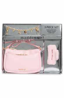 3-Piece Faux Leather Shoulder Bag, Clip & Charms Set