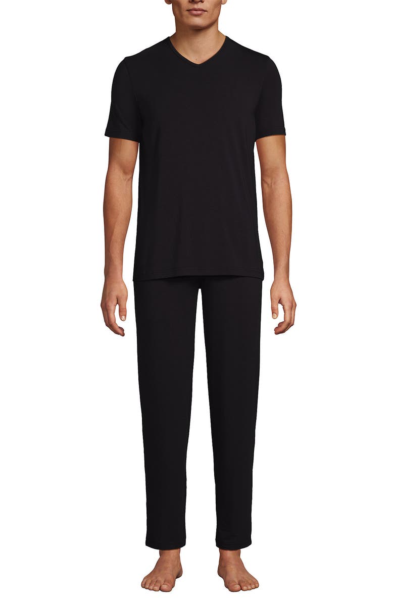 Lands' End Short Sleeve Cooling Knit V-Neck Pajama Set, Main, color, Black