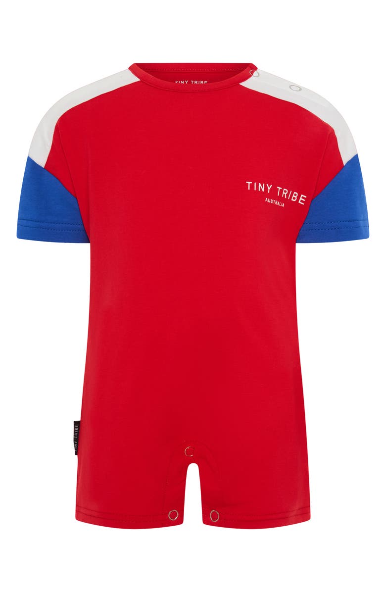 TINY TRIBE Core Colorblock Cotton Romper, Main, color, Red