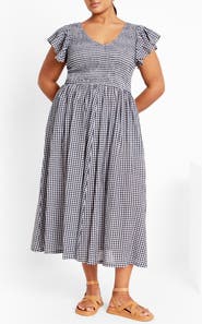 City Chic Laureli Gingham Flutter Sleeve Midi Dress