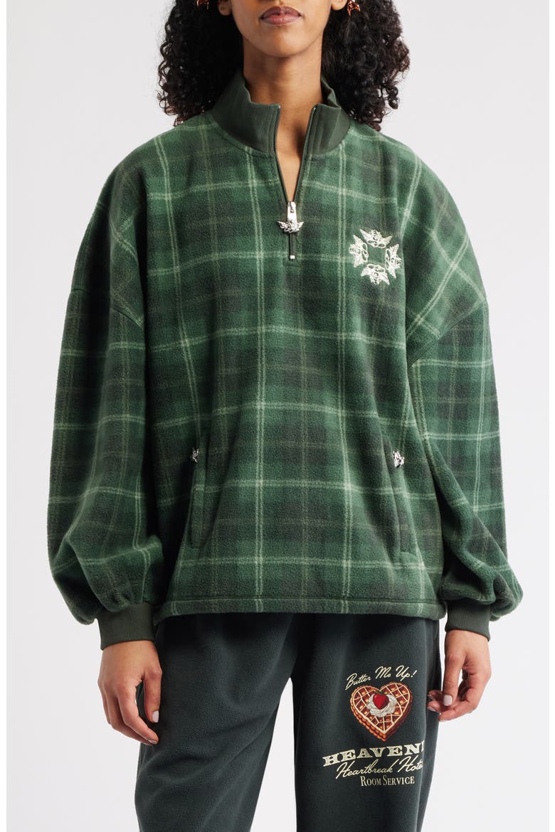Heavenly Logo Detail Half-Zip Pullover, Main, color, GREEN PLAID