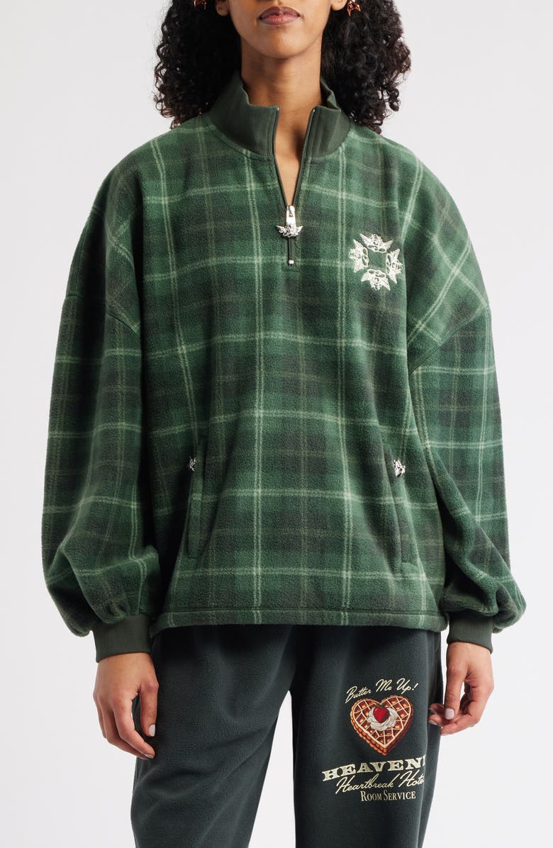 BOYS LIE Heavenly Logo Detail Half-Zip Pullover, Main, color, Green Plaid