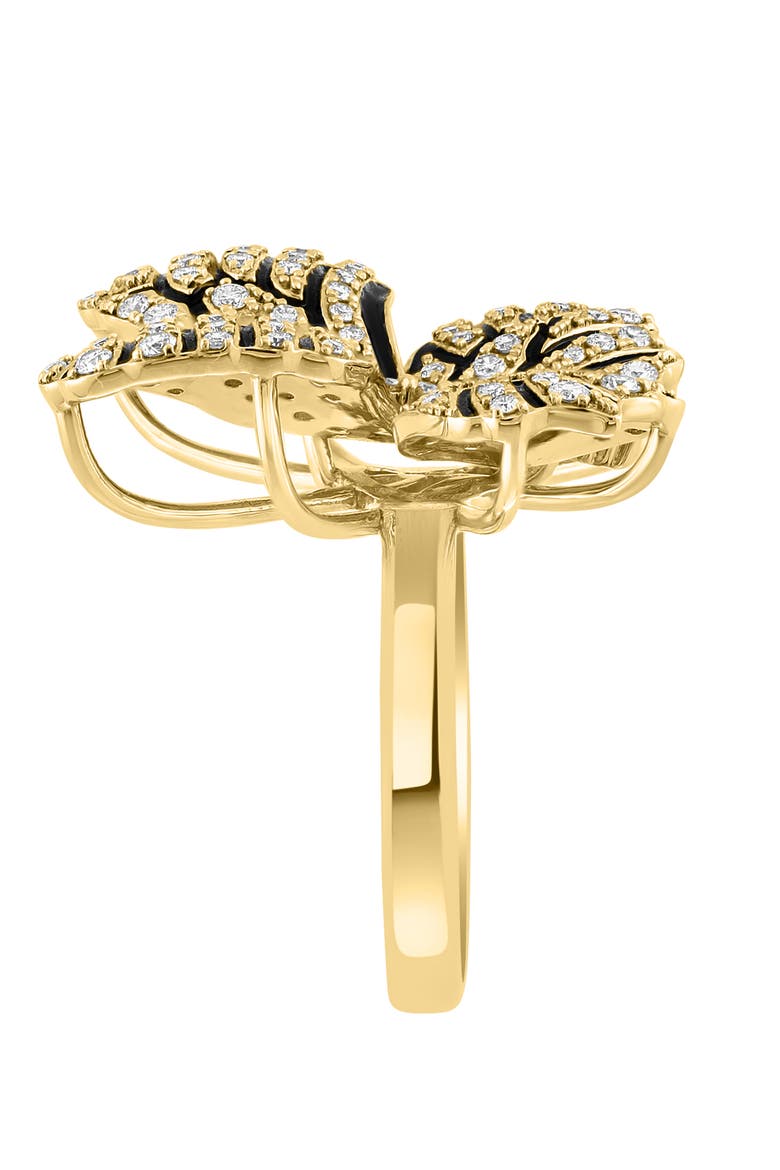Black & White Diamond Butterfly Ring in 14K Yellow Gold, Alternate, color, Hematite and FW Blush Pearl