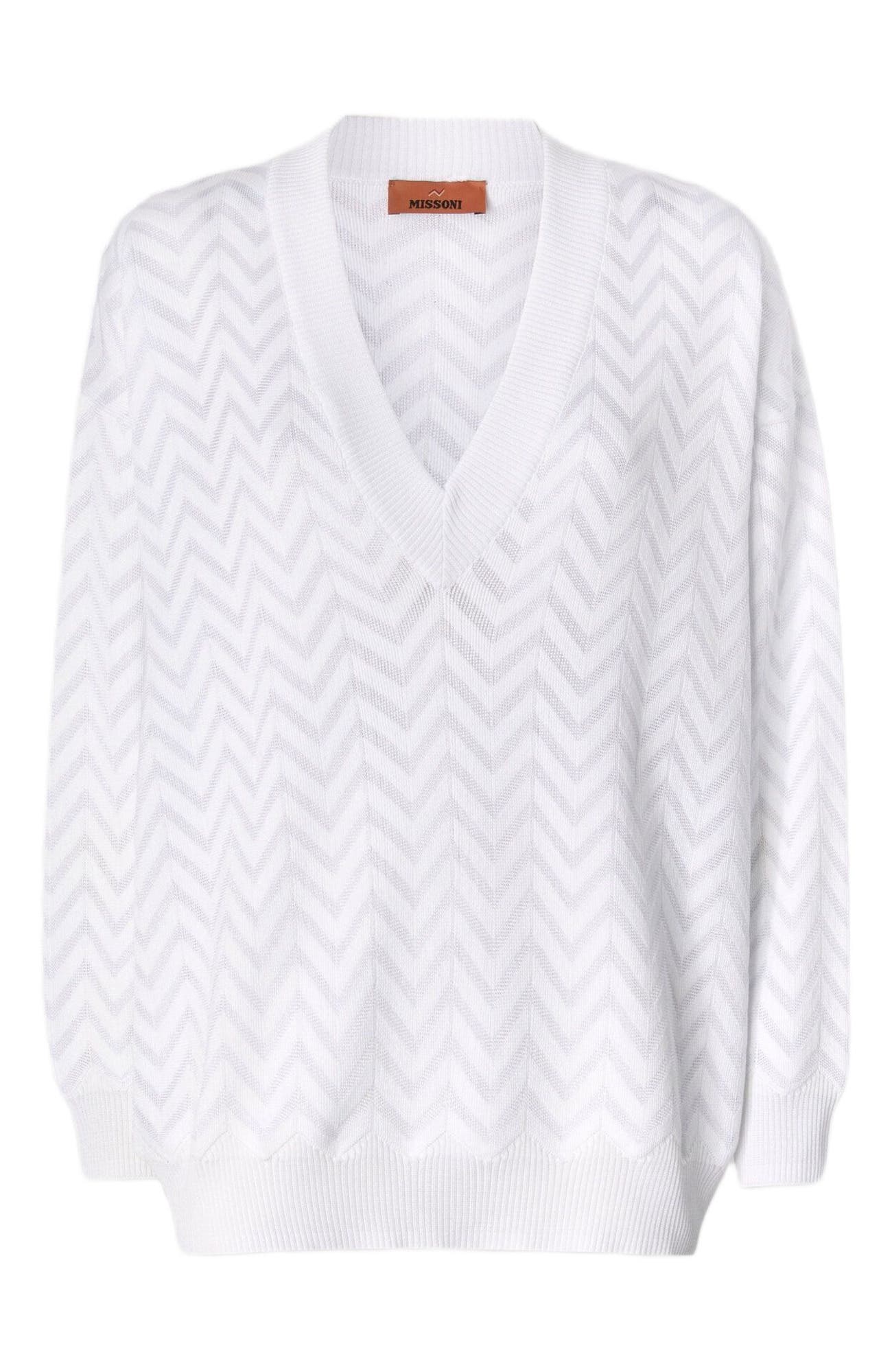 V-neck Pullover In Cotton And Viscose Chevron - image 4