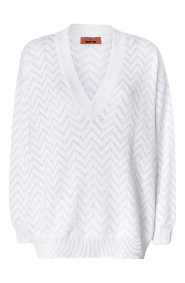 Missoni Chevron Cotton And Viscose V-neck Sweater, Alternate, color, White