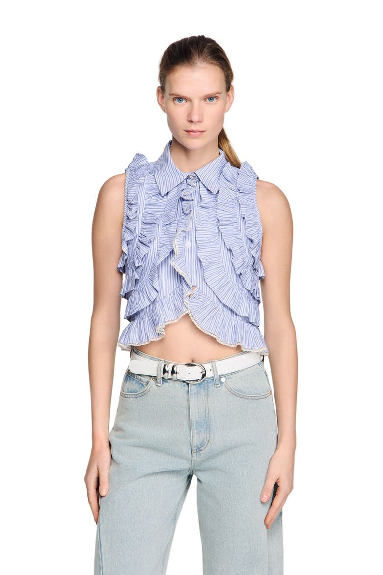 Striped ruffled shirt, Main, color, Bleu / marine