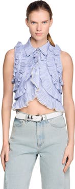 SANDRO Striped ruffled shirt