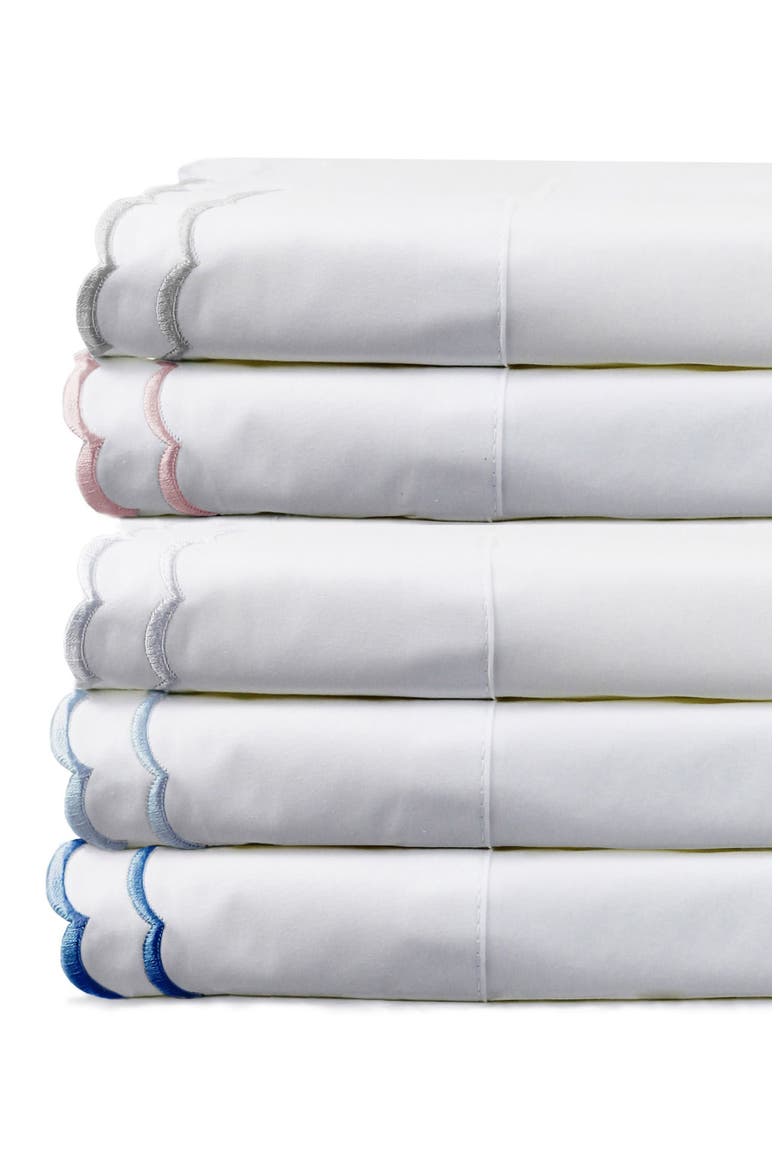 Set of 2 Double Scallop Embroidered 300 Thread Count Cotton Pillowcases, Alternate, color, WHITE