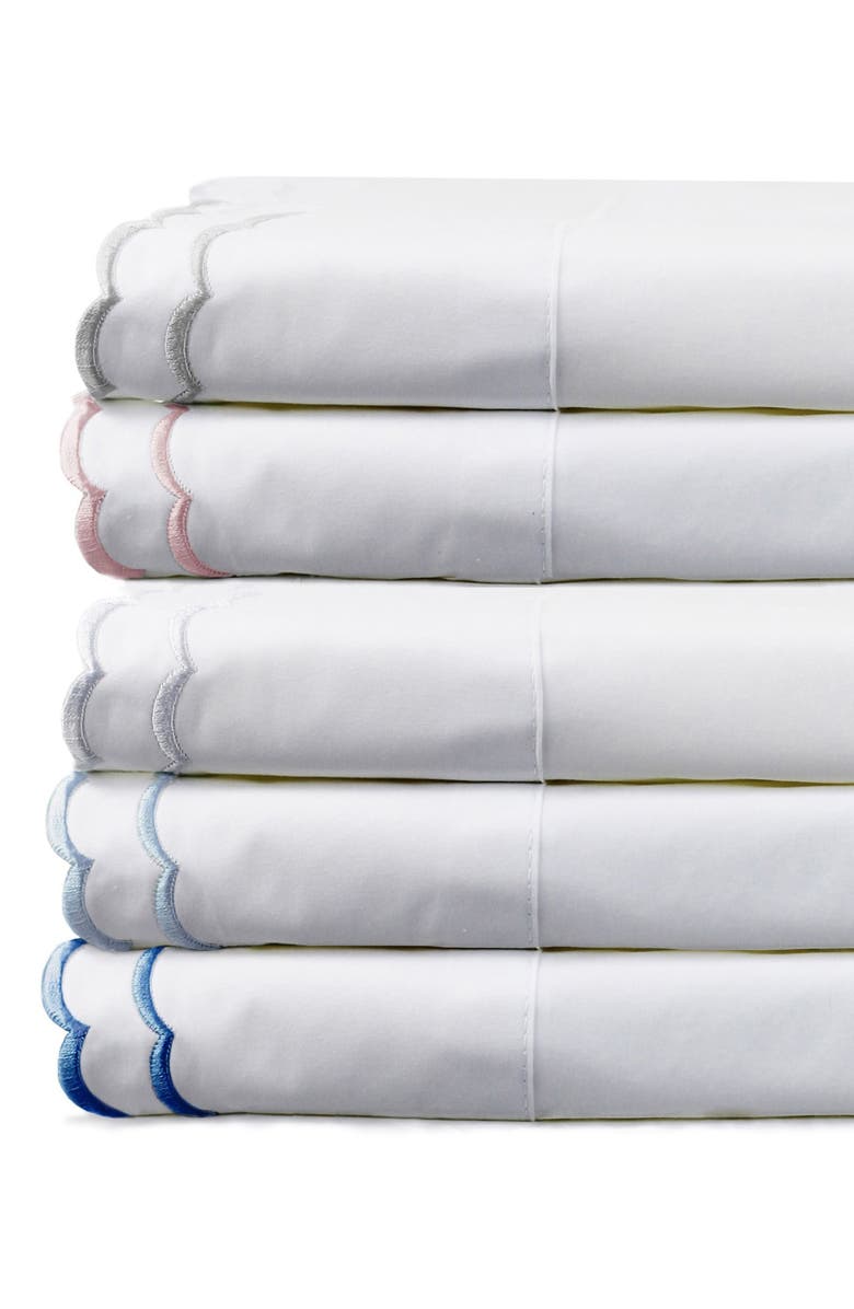 MELANGE HOME Set of 2 Double Scallop Embroidered 300 Thread Count Cotton Pillowcases, Alternate, color, White