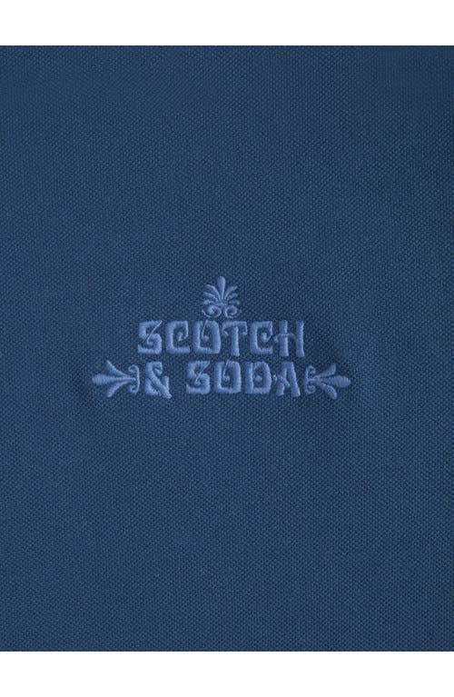 Scotch & Soda Embroidered Logo Piqué Polo In Blue