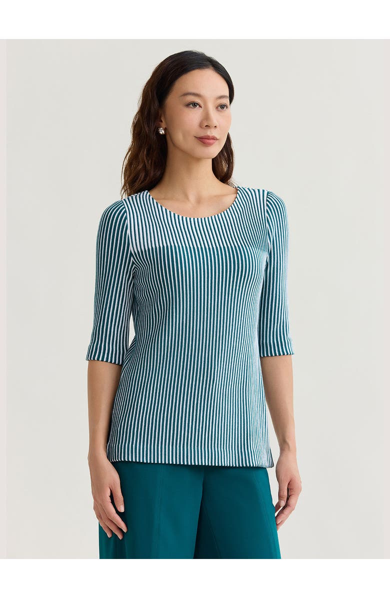 Misook Linear Stripe Soft Knit Tunic, Alternate, color, Spruce/White