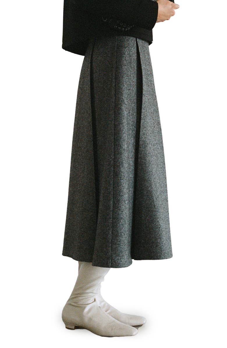 MANGO Pleated Marbled Wool Blend Midi Skirt, Alternate, color,