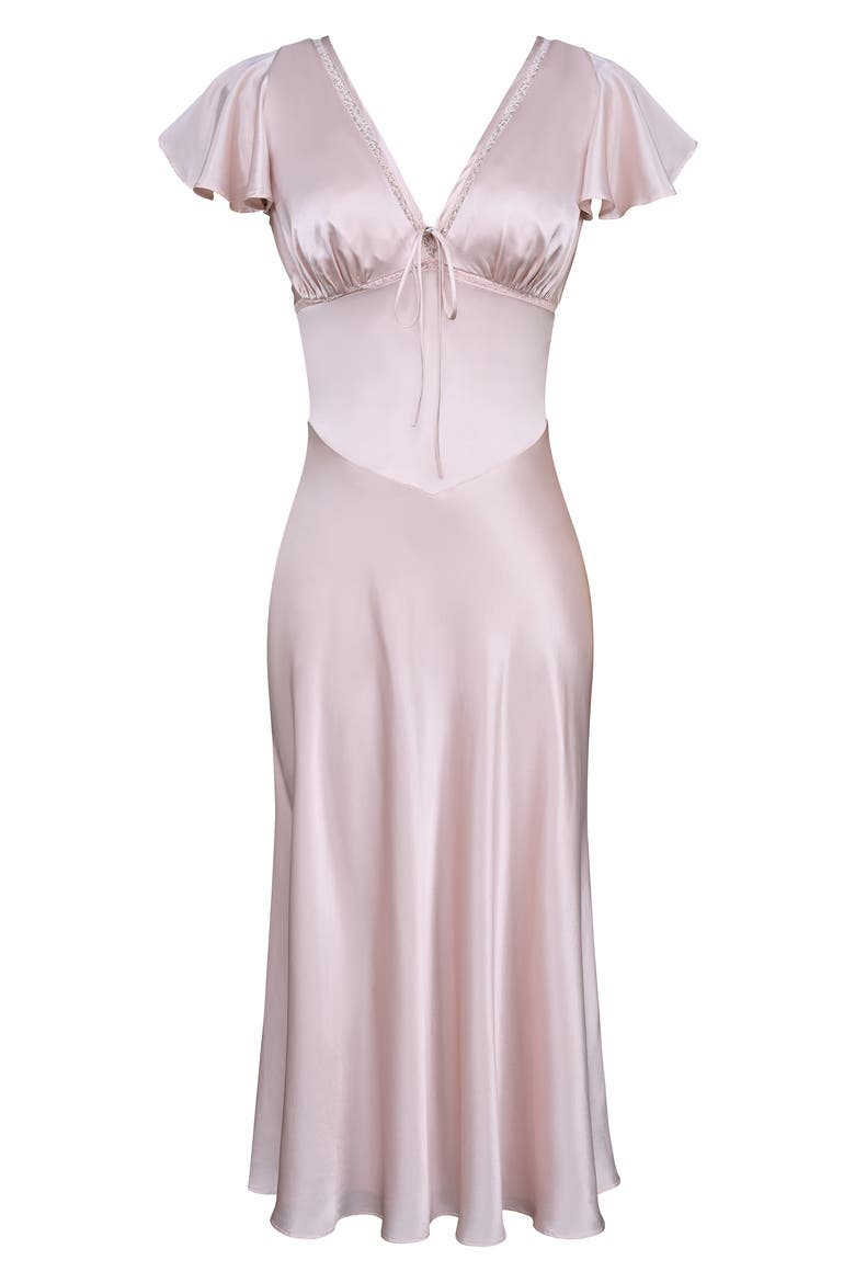 Ravella Silk V-Neck Midi Dress, Alternate, color, CRYSTAL PINK