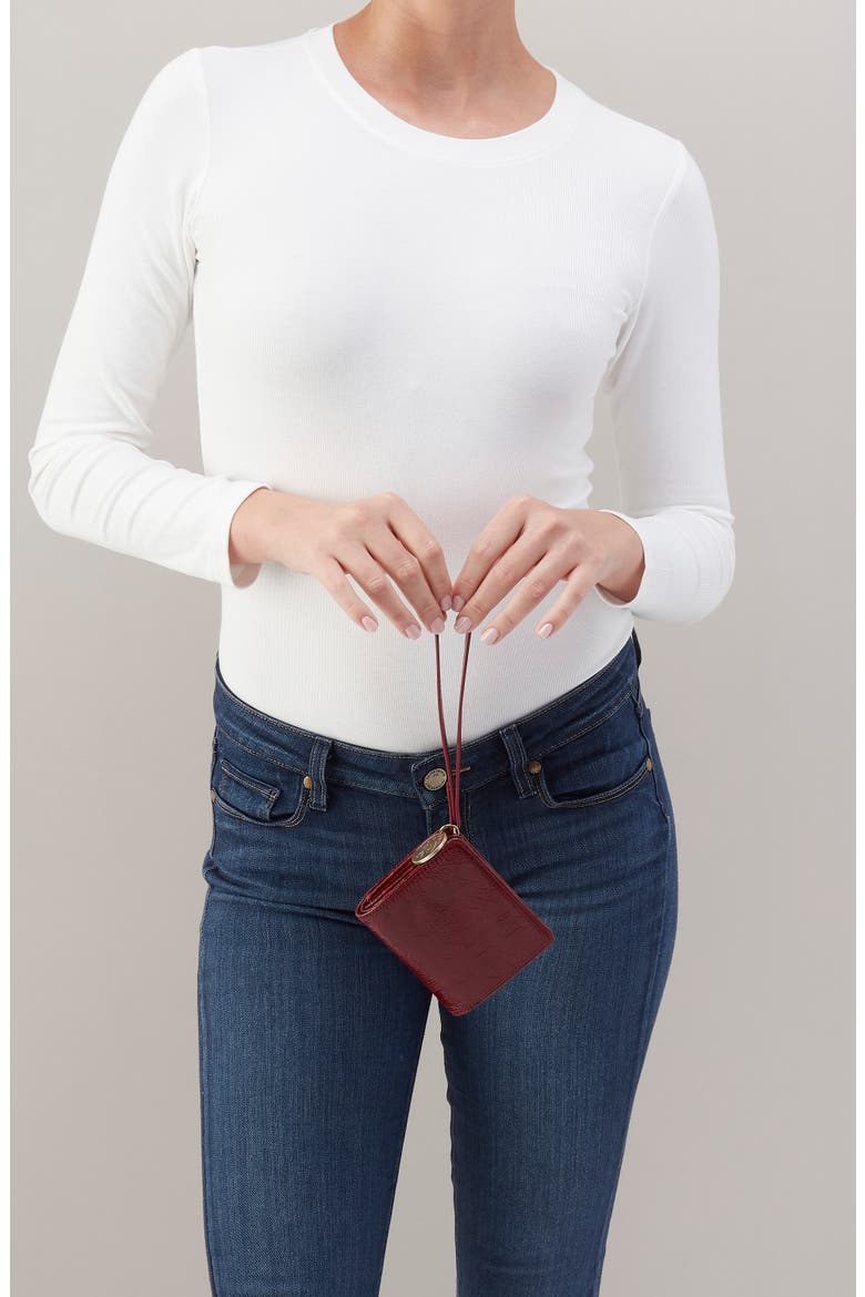 Coin Leather Wristlet Wallet, Alternate, color, GARNET GLOSS