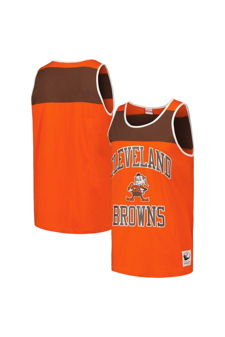 Men's Mitchell & Ness Orange/Brown Cleveland Browns  Heritage Colorblock Tank Top, Main, color, Orange