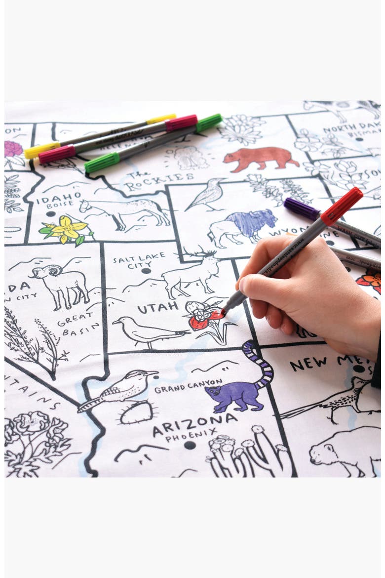 United States Map Color In Tablecloth, Alternate, color, Light Blue/Multicolor