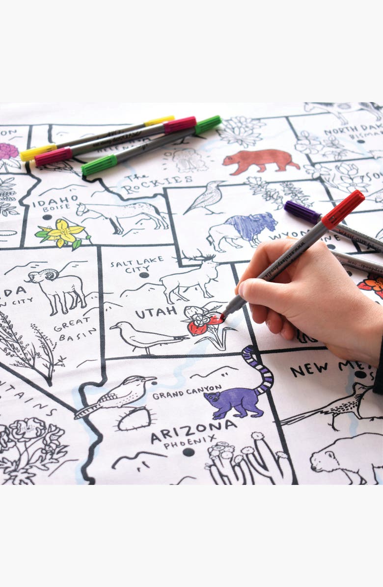Eat Sleep Doodle United States Map Color In Tablecloth, Alternate, color, Light Blue/Multicolor