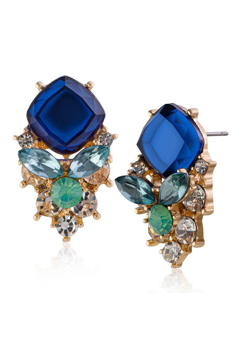 Cushion Crystal Drop Earrings, Main, color, BLUE/ GOLD
