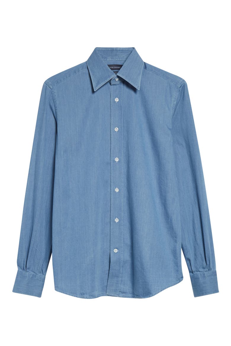 Lecce Point Collar Denim Button-Up Shirt, Alternate, color, LIGHT DENIM