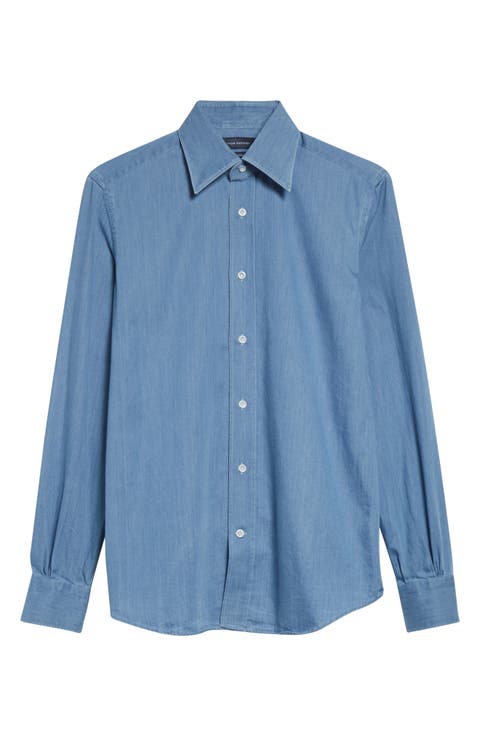 Lecce Point Collar Denim Button-Up Shirt