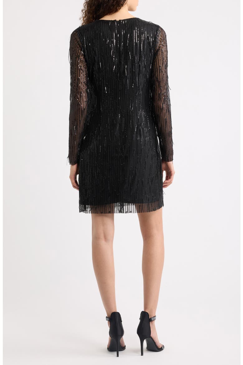 Fringe Sequin Long Sleeve Dress, Alternate, color, BLACK