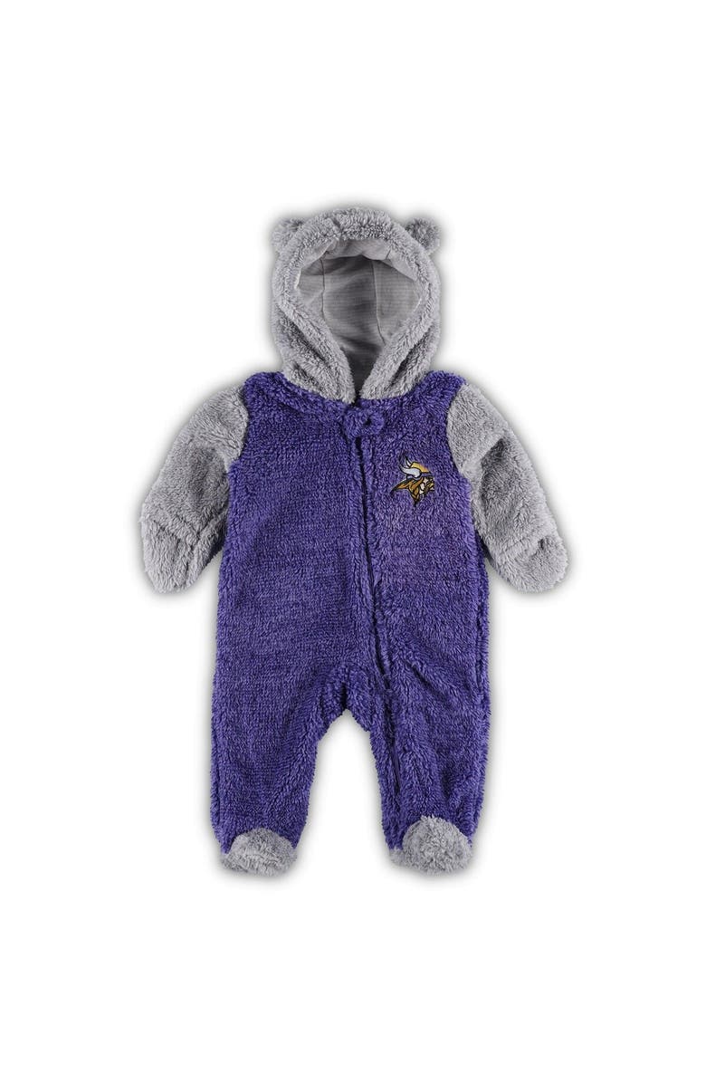 Outerstuff Newborn & Infant Purple/Gray Minnesota Vikings Game Nap Teddy Fleece Bunting Full-Zip Sleeper, Main, color, 