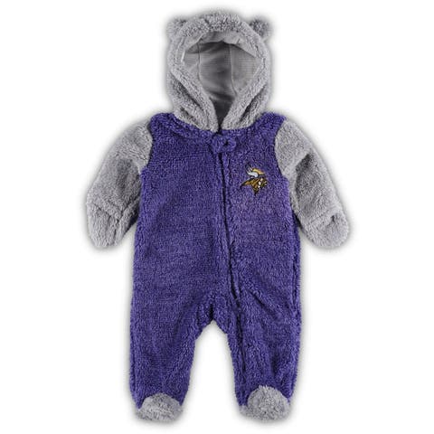 Newborn & Infant Purple/Gray Minnesota Vikings Game Nap Teddy Fleece Bunting Full-Zip Sleeper
