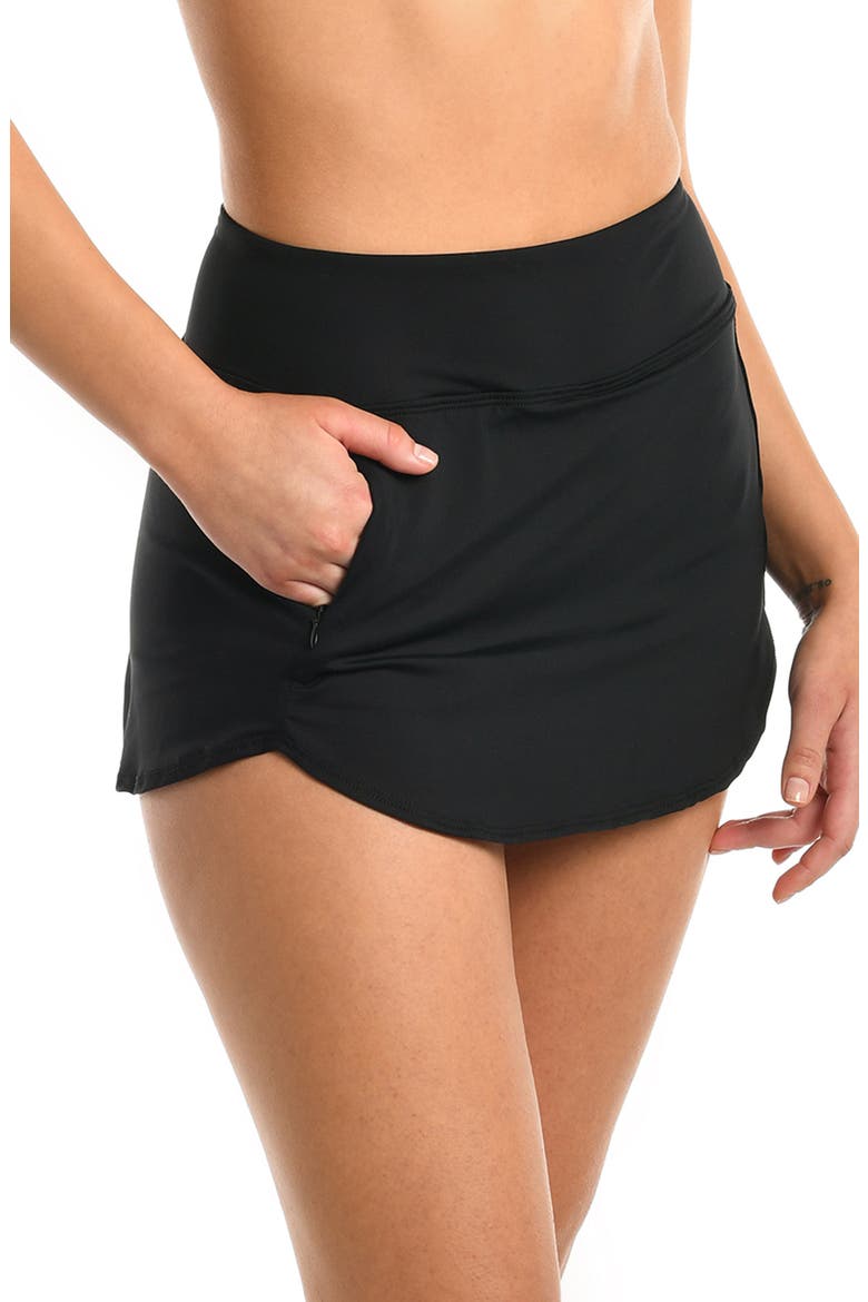Island Goddess Sport Skirted Bikini Bottoms, Alternate, color, BLACK
