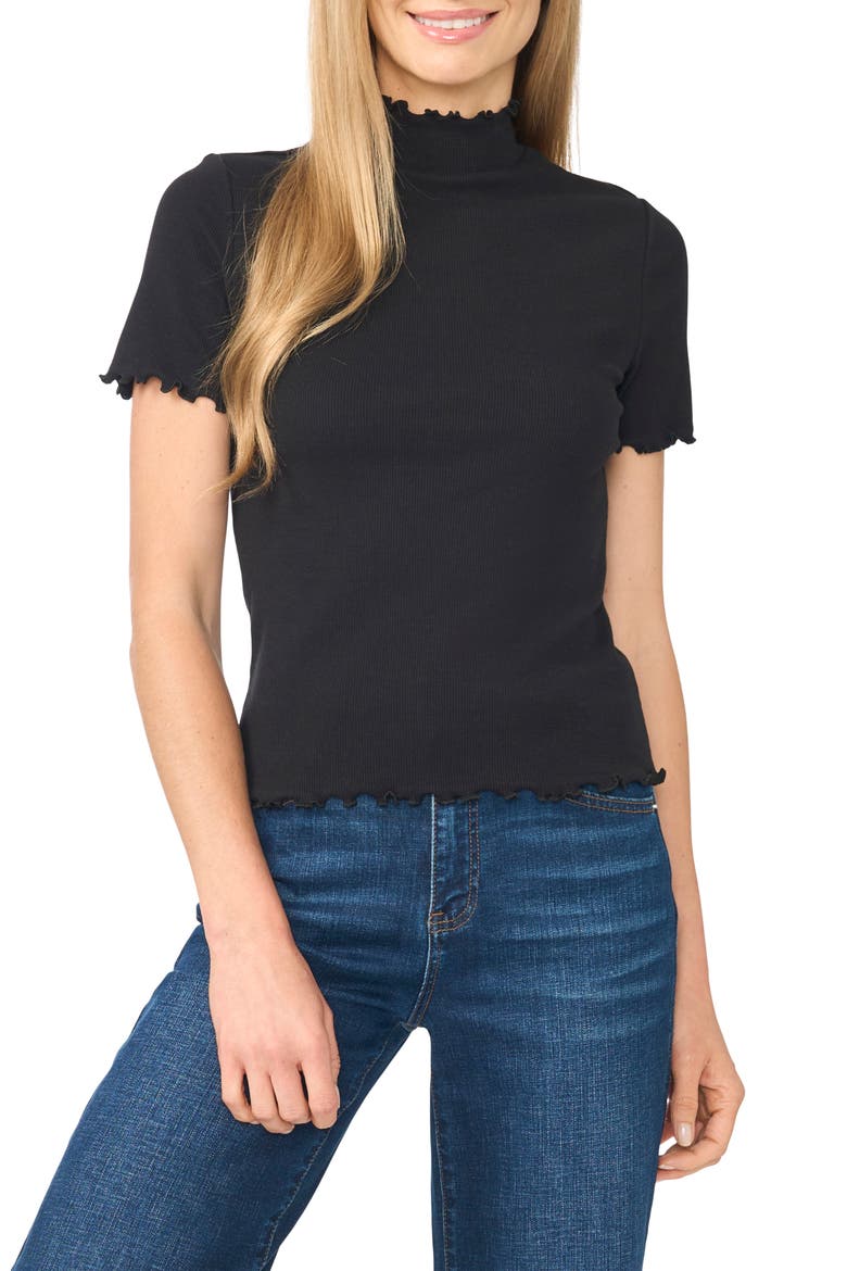 Lattice Trim Mock Neck T-Shirt, Main, color, RICH BLACK