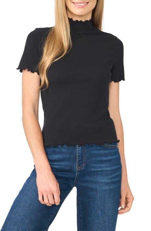 Lattice Trim Mock Neck T-Shirt