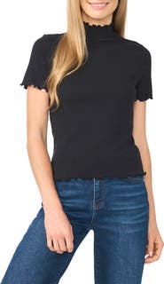 CeCe Lattice Trim Mock Neck T-Shirt