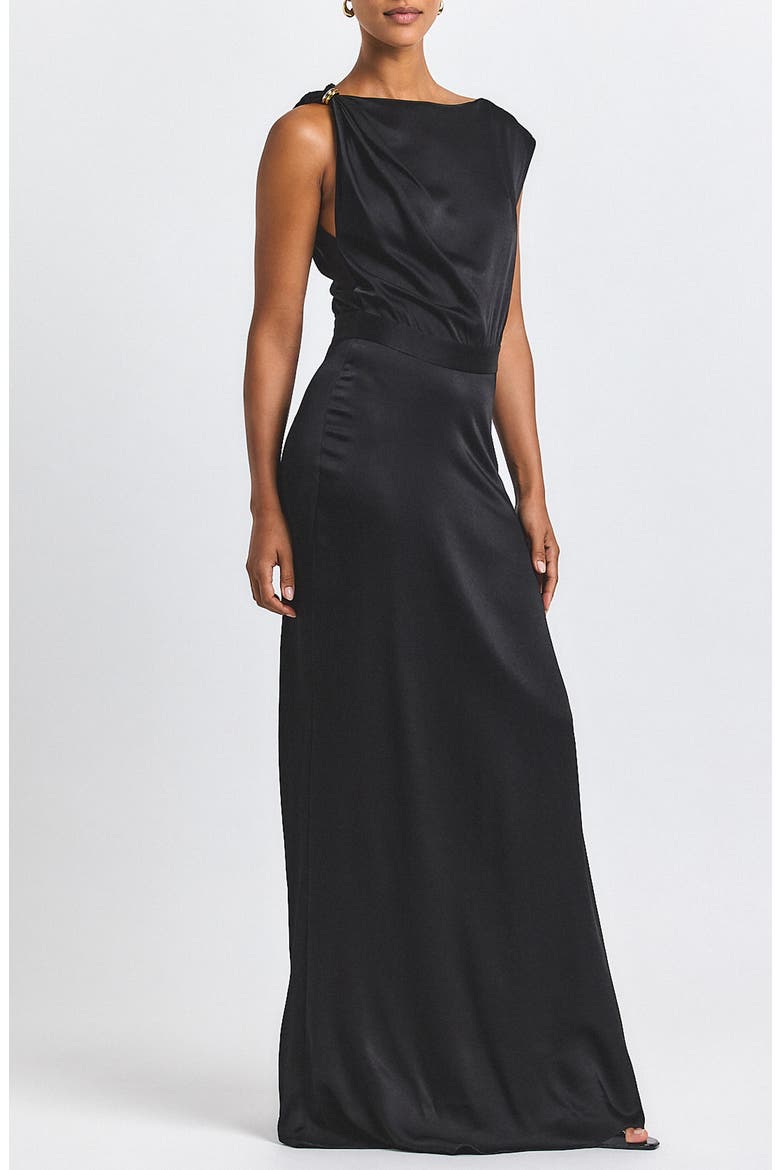 Maritza Sleeveless Satin Maxi Dress, Main, color, BLACK