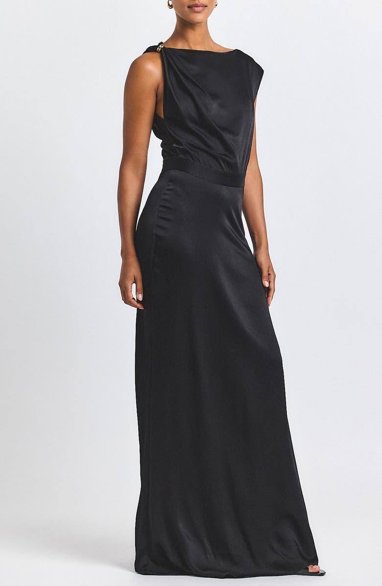 Derek Lam 10 Crosby Maritza Sleeveless Satin Maxi Dress, Main, color, Black
