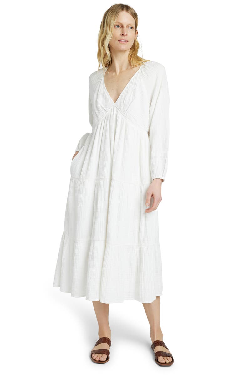 Faherty Dream Organic Cotton Gauze Midi Dress, Alternate, color, White